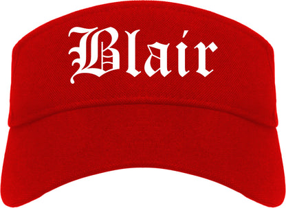 Blair Nebraska NE Old English Mens Visor Cap Hat Red