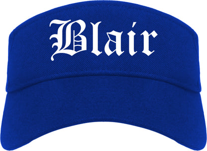 Blair Nebraska NE Old English Mens Visor Cap Hat Royal Blue