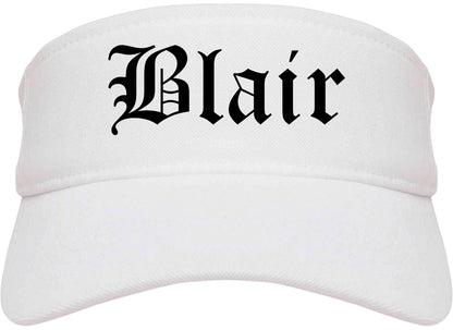 Blair Nebraska NE Old English Mens Visor Cap Hat White