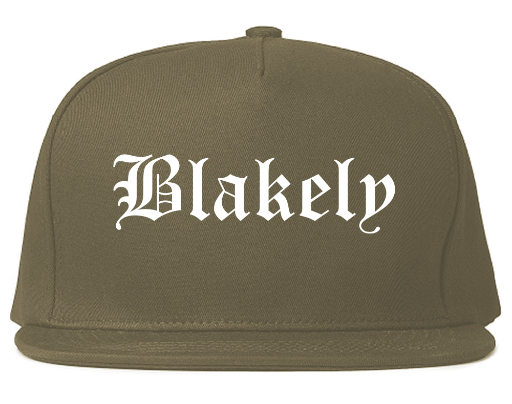 Blakely Georgia GA Old English Mens Snapback Hat Grey