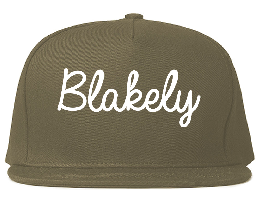 Blakely Georgia GA Script Mens Snapback Hat Grey