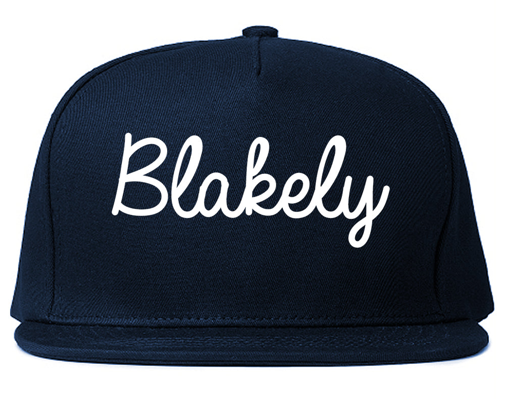 Blakely Georgia GA Script Mens Snapback Hat Navy Blue