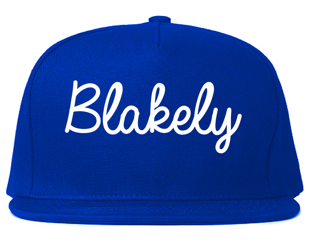 Blakely Georgia GA Script Mens Snapback Hat Royal Blue