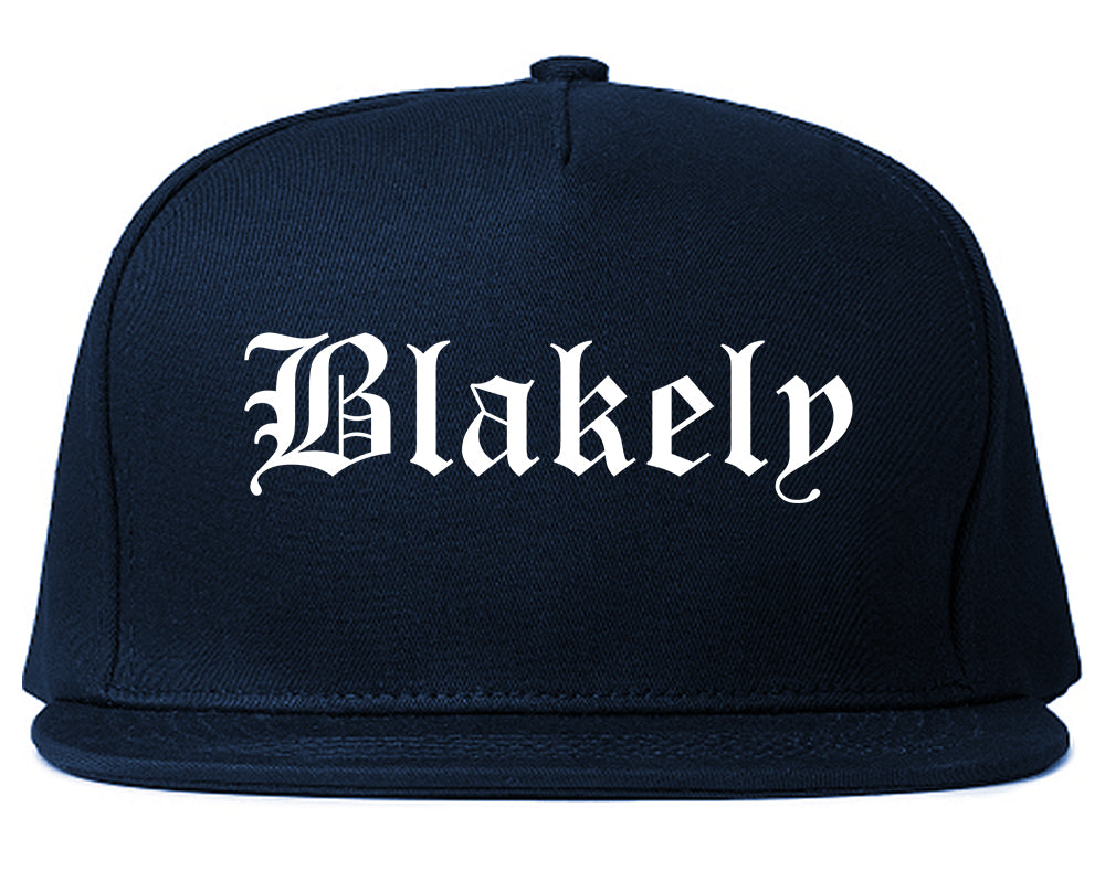 Blakely Pennsylvania PA Old English Mens Snapback Hat Navy Blue