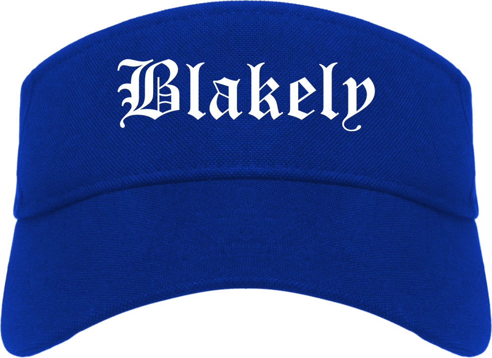 Blakely Pennsylvania PA Old English Mens Visor Cap Hat Royal Blue