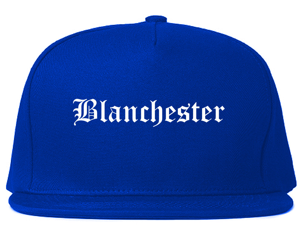 Blanchester Ohio OH Old English Mens Snapback Hat Royal Blue