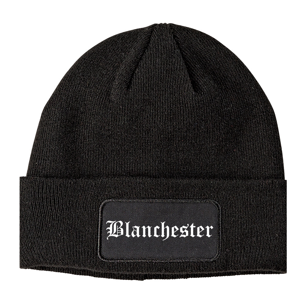 Blanchester Ohio OH Old English Mens Knit Beanie Hat Cap Black