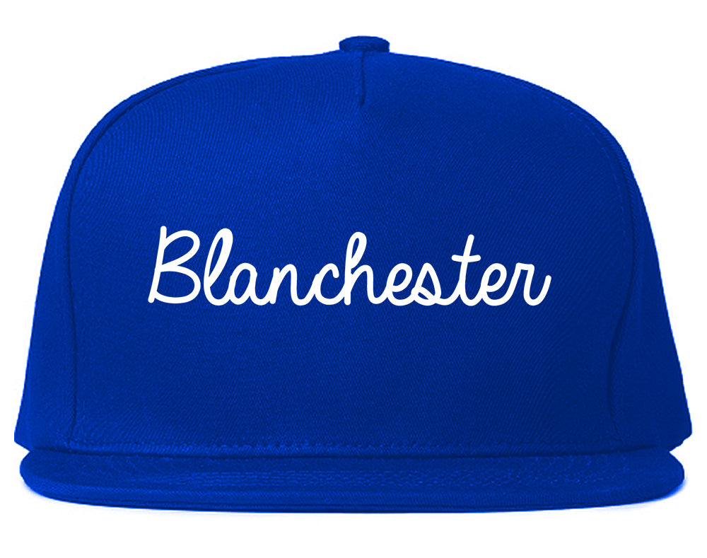 Blanchester Ohio OH Script Mens Snapback Hat Royal Blue