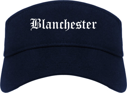 Blanchester Ohio OH Old English Mens Visor Cap Hat Navy Blue