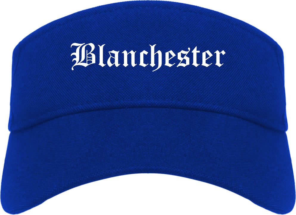 Blanchester Ohio OH Old English Mens Visor Cap Hat Royal Blue