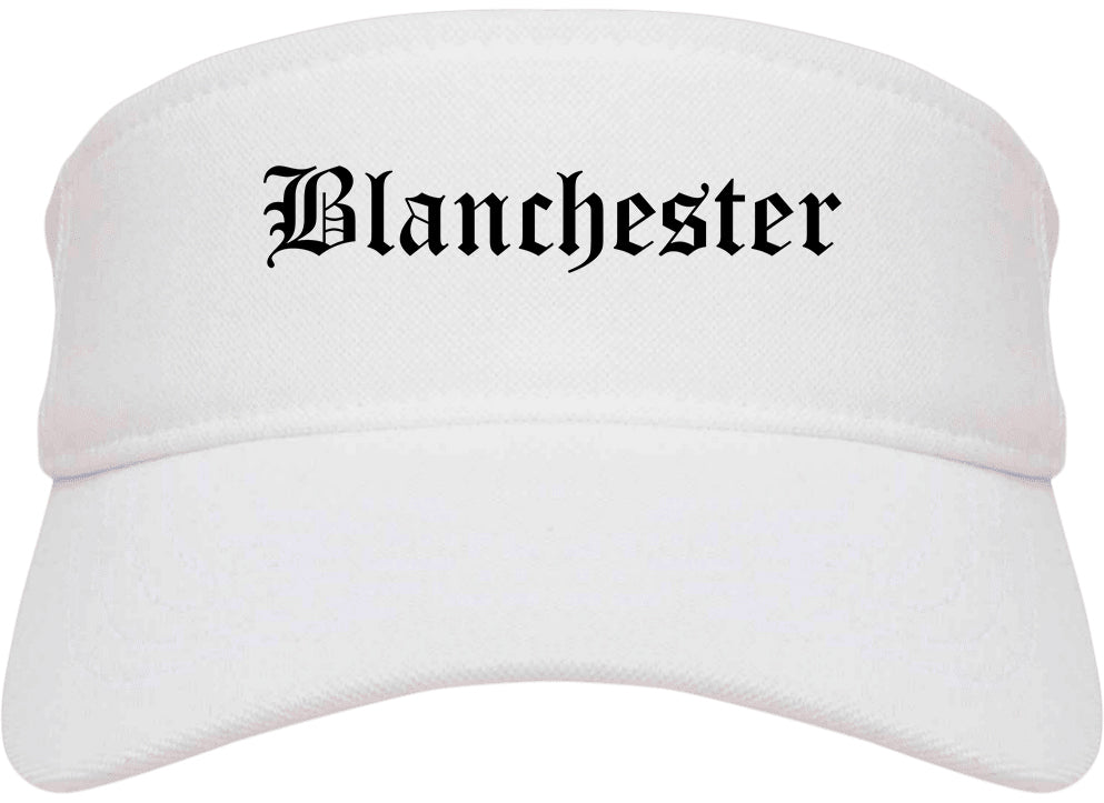 Blanchester Ohio OH Old English Mens Visor Cap Hat White