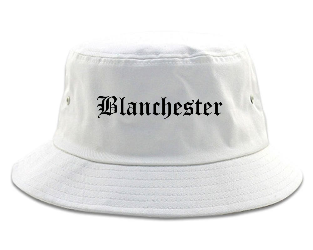 Blanchester Ohio OH Old English Mens Bucket Hat White