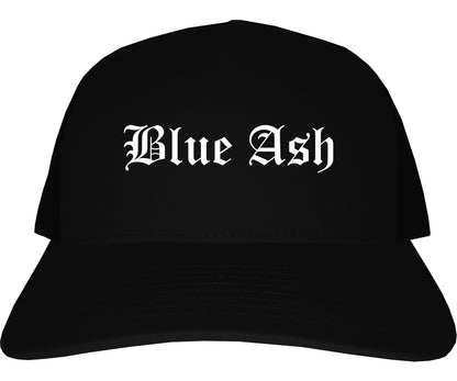 Blue Ash Ohio OH Old English Mens Trucker Hat Cap Black