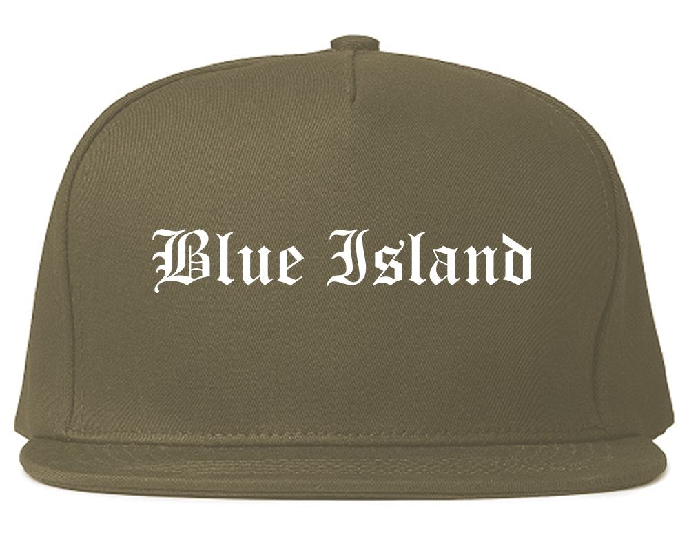 Blue Island Illinois IL Old English Mens Snapback Hat Grey