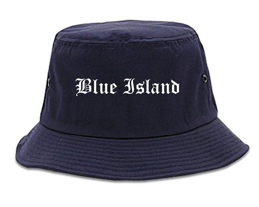 Blue Island Illinois IL Old English Mens Bucket Hat Navy Blue