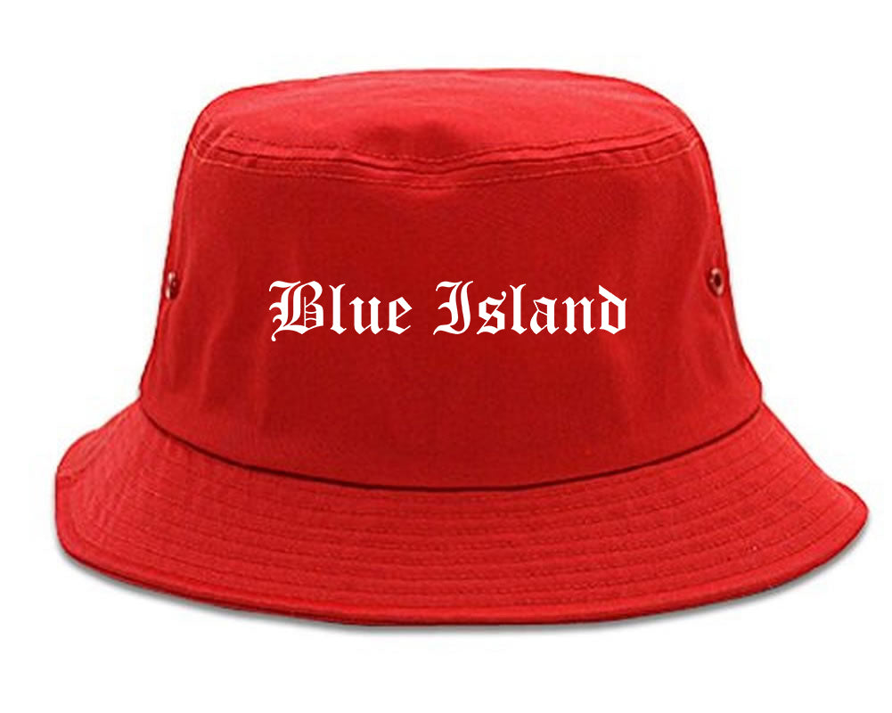 Blue Island Illinois IL Old English Mens Bucket Hat Red
