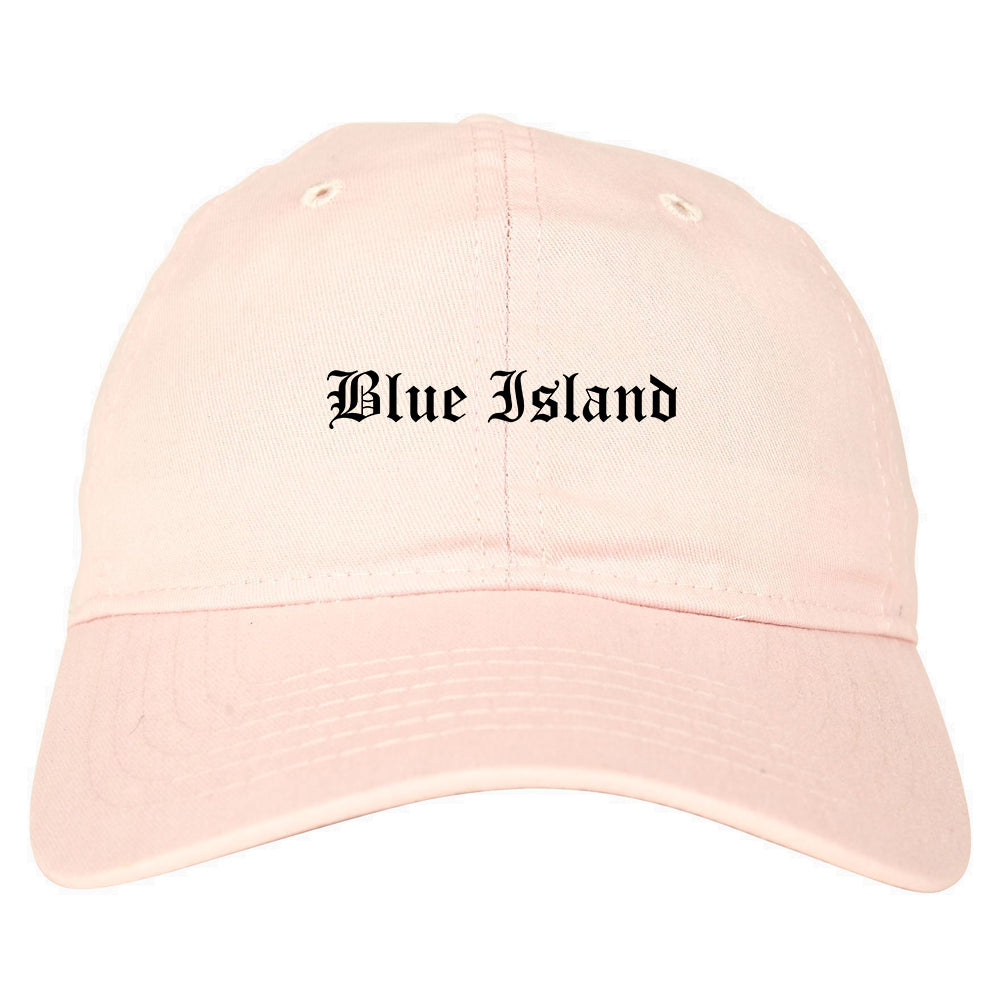 Blue Island Illinois IL Old English Mens Dad Hat Baseball Cap Pink