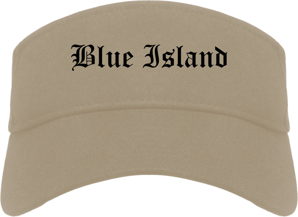Blue Island Illinois IL Old English Mens Visor Cap Hat Khaki