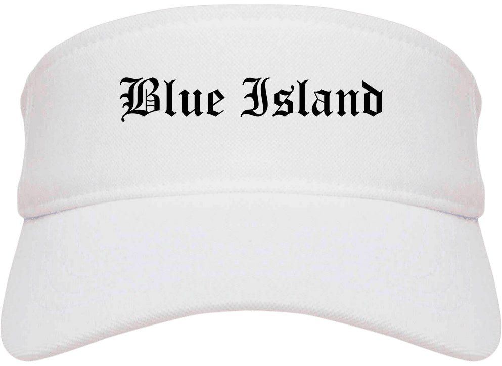 Blue Island Illinois IL Old English Mens Visor Cap Hat White