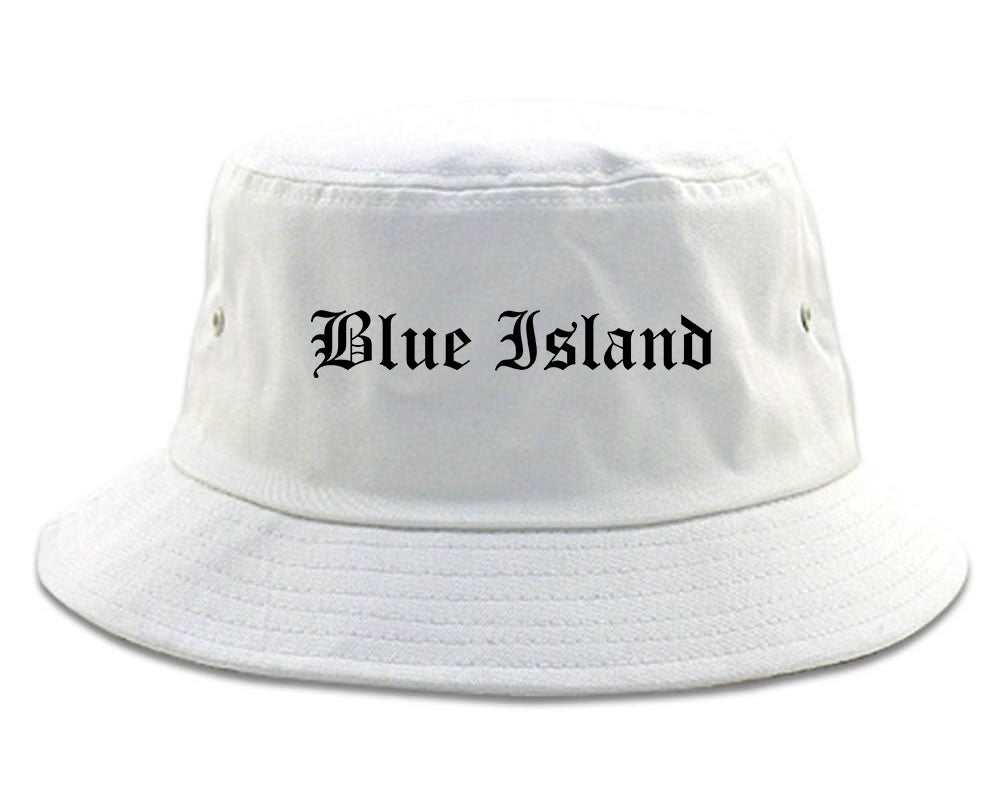 Blue Island Illinois IL Old English Mens Bucket Hat White