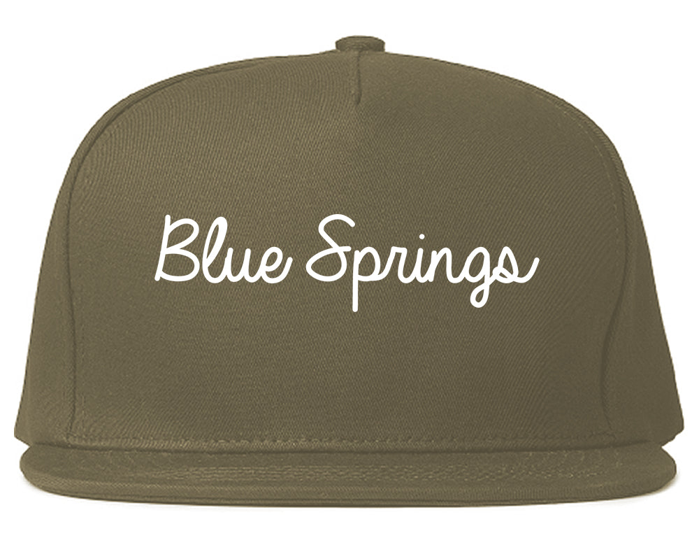 Blue Springs Missouri MO Script Mens Snapback Hat Grey