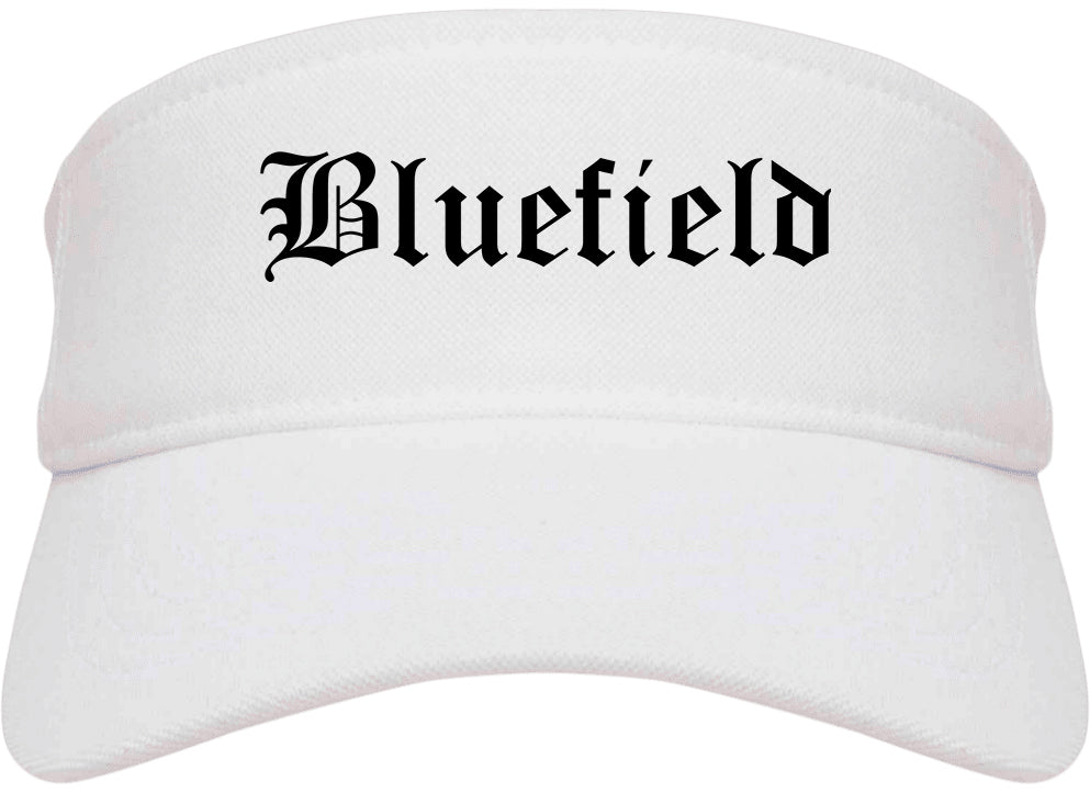Bluefield Virginia VA Old English Mens Visor Cap Hat White