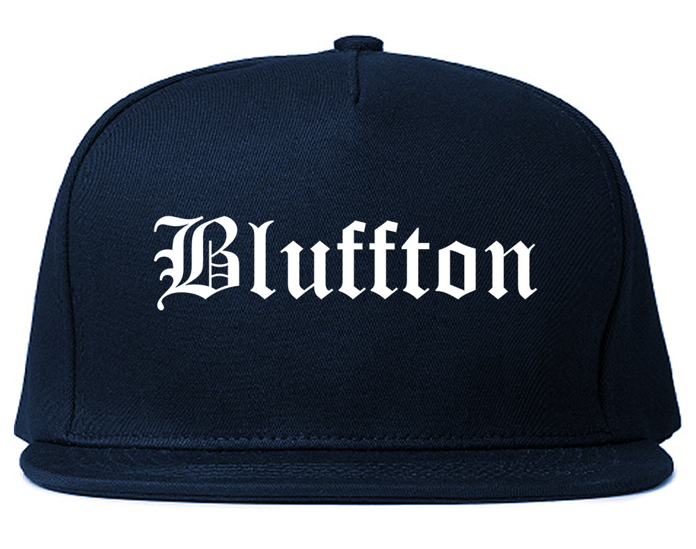 Bluffton Indiana IN Old English Mens Snapback Hat Navy Blue