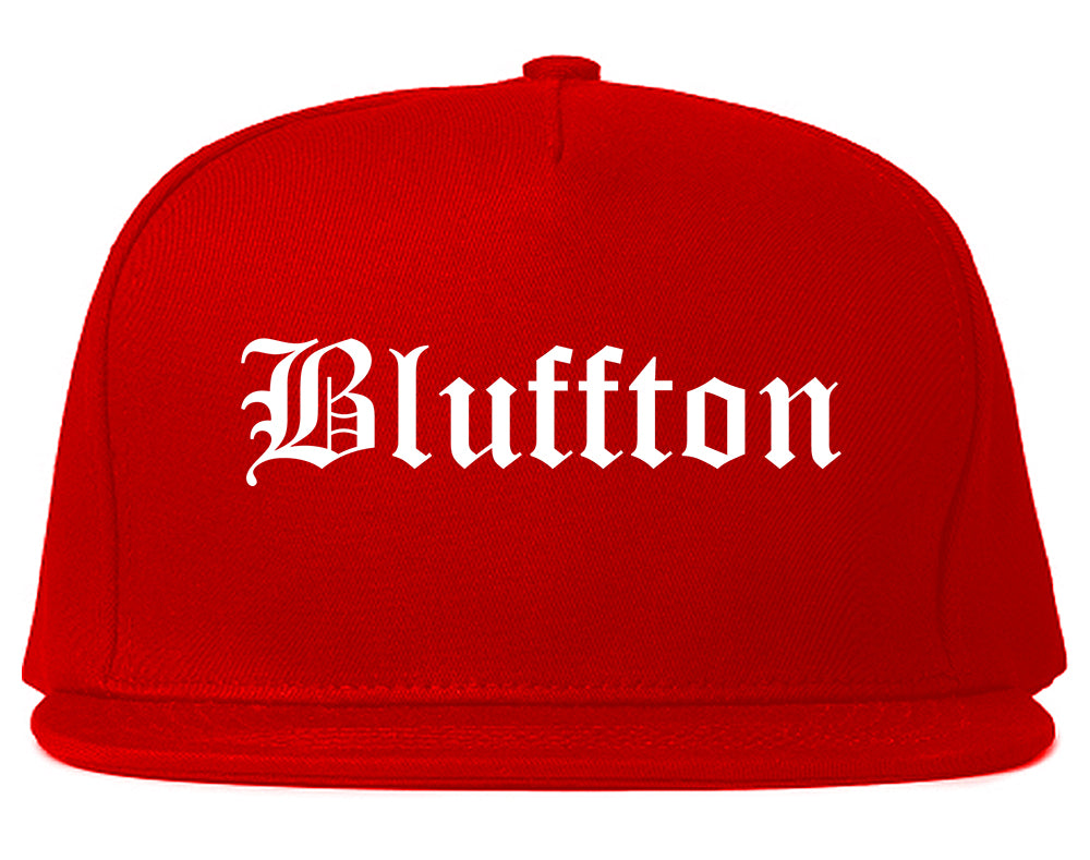 Bluffton Indiana IN Old English Mens Snapback Hat Red