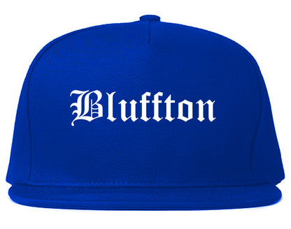 Bluffton Indiana IN Old English Mens Snapback Hat Royal Blue