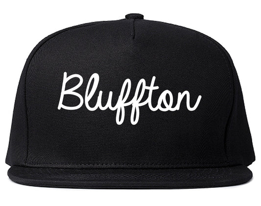 Bluffton Indiana IN Script Mens Snapback Hat Black