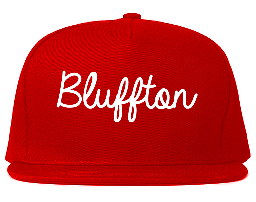 Bluffton Indiana IN Script Mens Snapback Hat Red