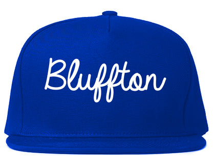 Bluffton Indiana IN Script Mens Snapback Hat Royal Blue