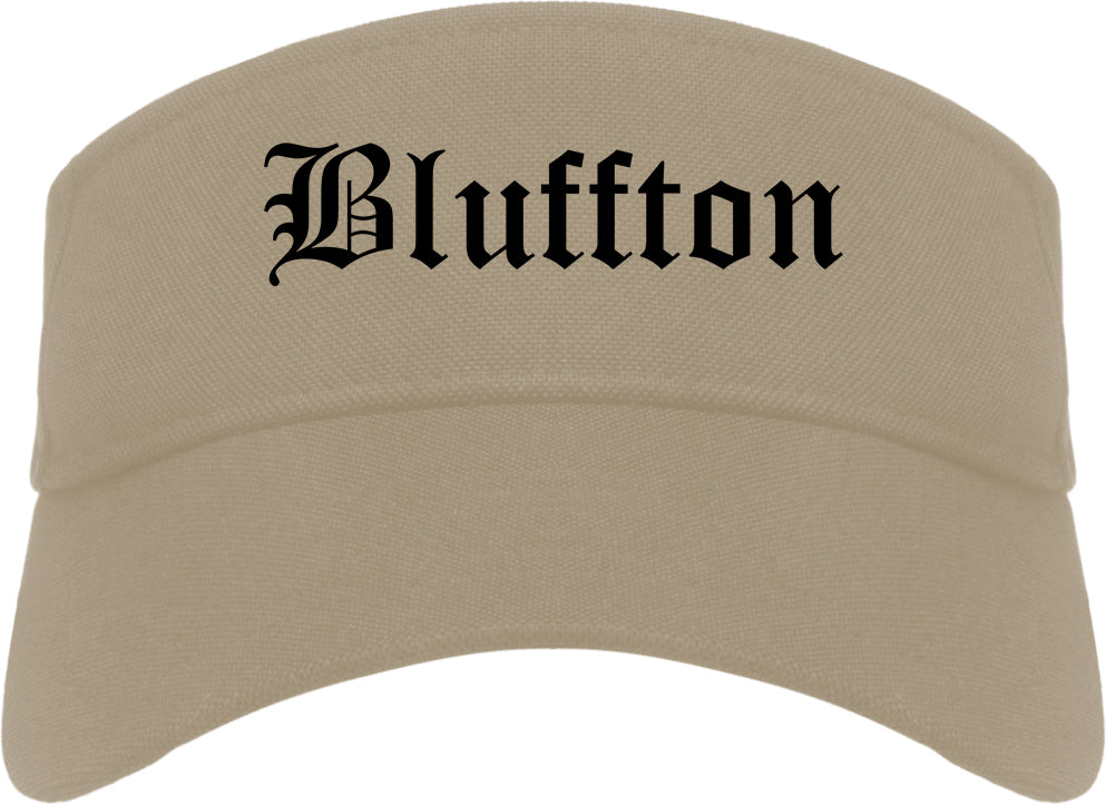 Bluffton Indiana IN Old English Mens Visor Cap Hat Khaki