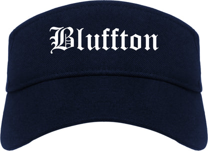 Bluffton Indiana IN Old English Mens Visor Cap Hat Navy Blue