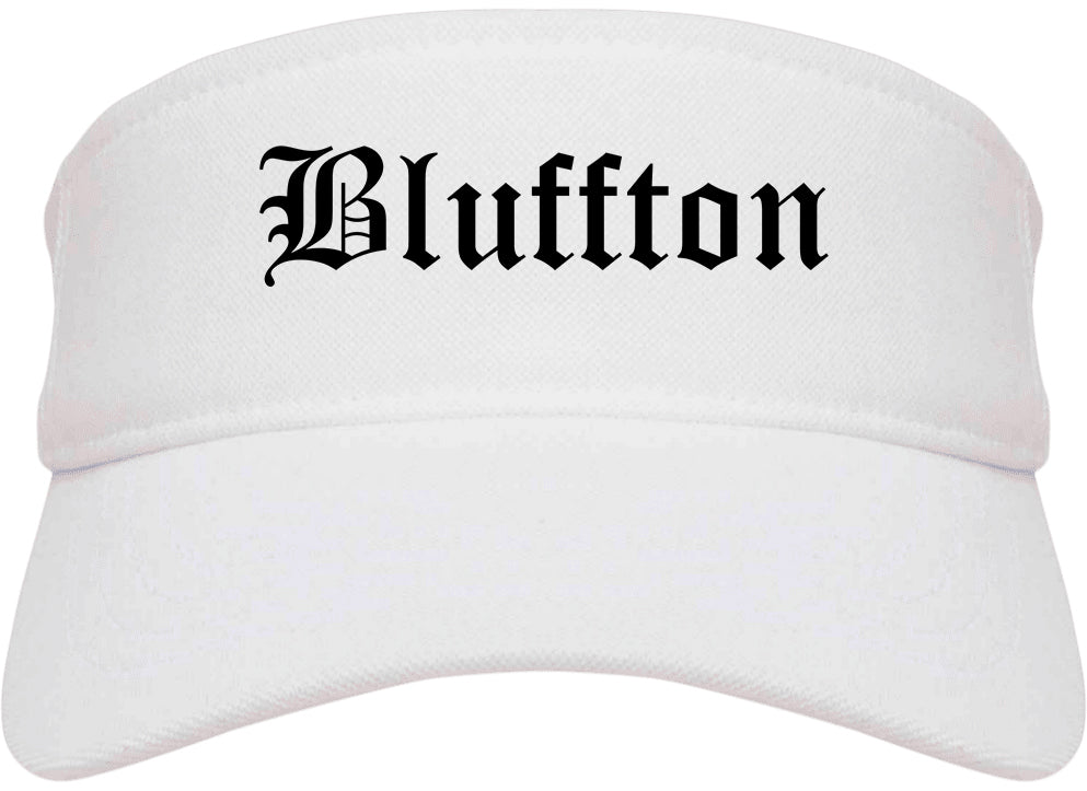 Bluffton Indiana IN Old English Mens Visor Cap Hat White