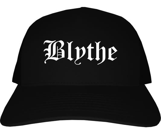 Blythe California CA Old English Mens Trucker Hat Cap Black