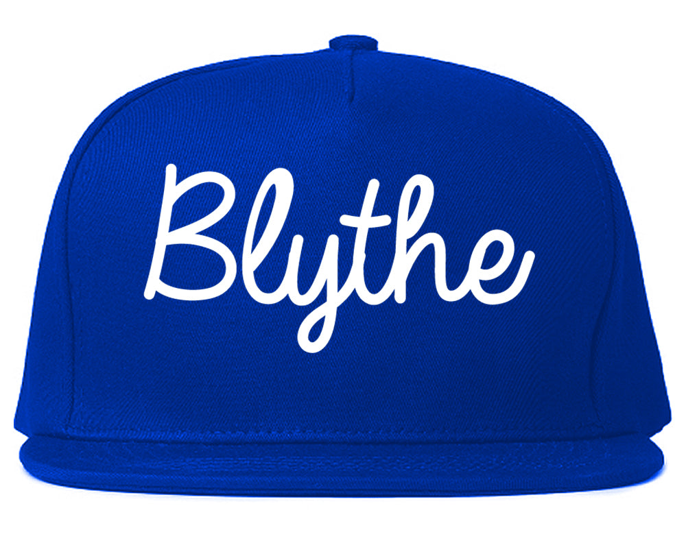 Blythe California CA Script Mens Snapback Hat Royal Blue