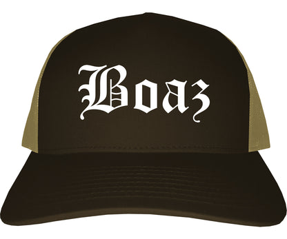 Boaz Alabama AL Old English Mens Trucker Hat Cap Brown