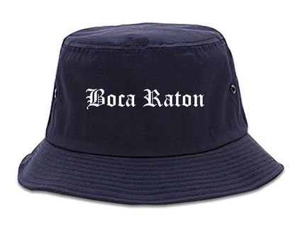 Boca Raton Florida FL Old English Mens Bucket Hat Navy Blue