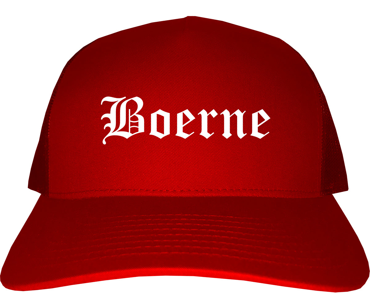 Boerne Texas TX Old English Mens Trucker Hat Cap Red