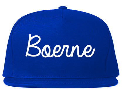 Boerne Texas TX Script Mens Snapback Hat Royal Blue