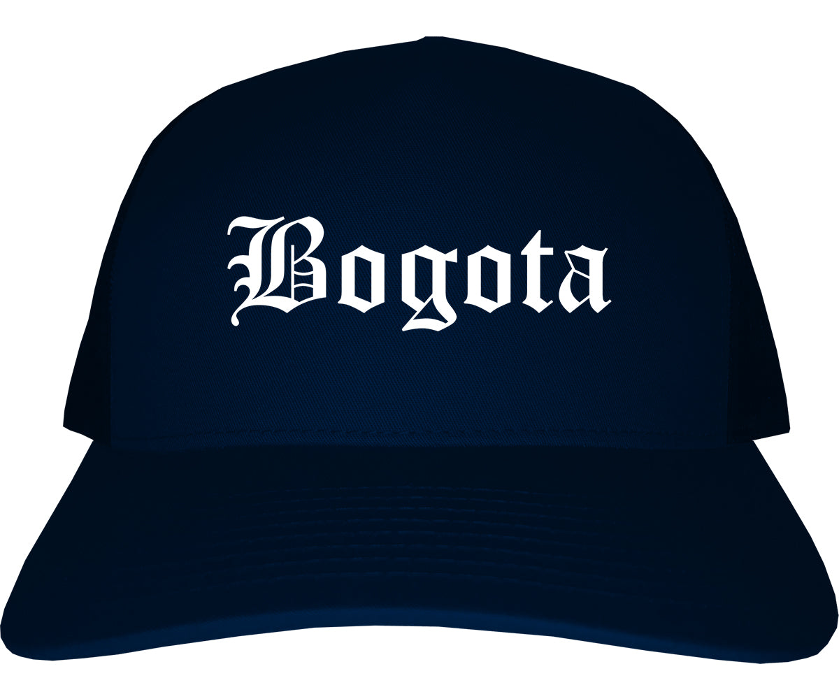 Bogota New Jersey NJ Old English Mens Trucker Hat Cap Navy Blue