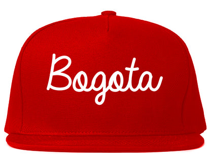 Bogota New Jersey NJ Script Mens Snapback Hat Red