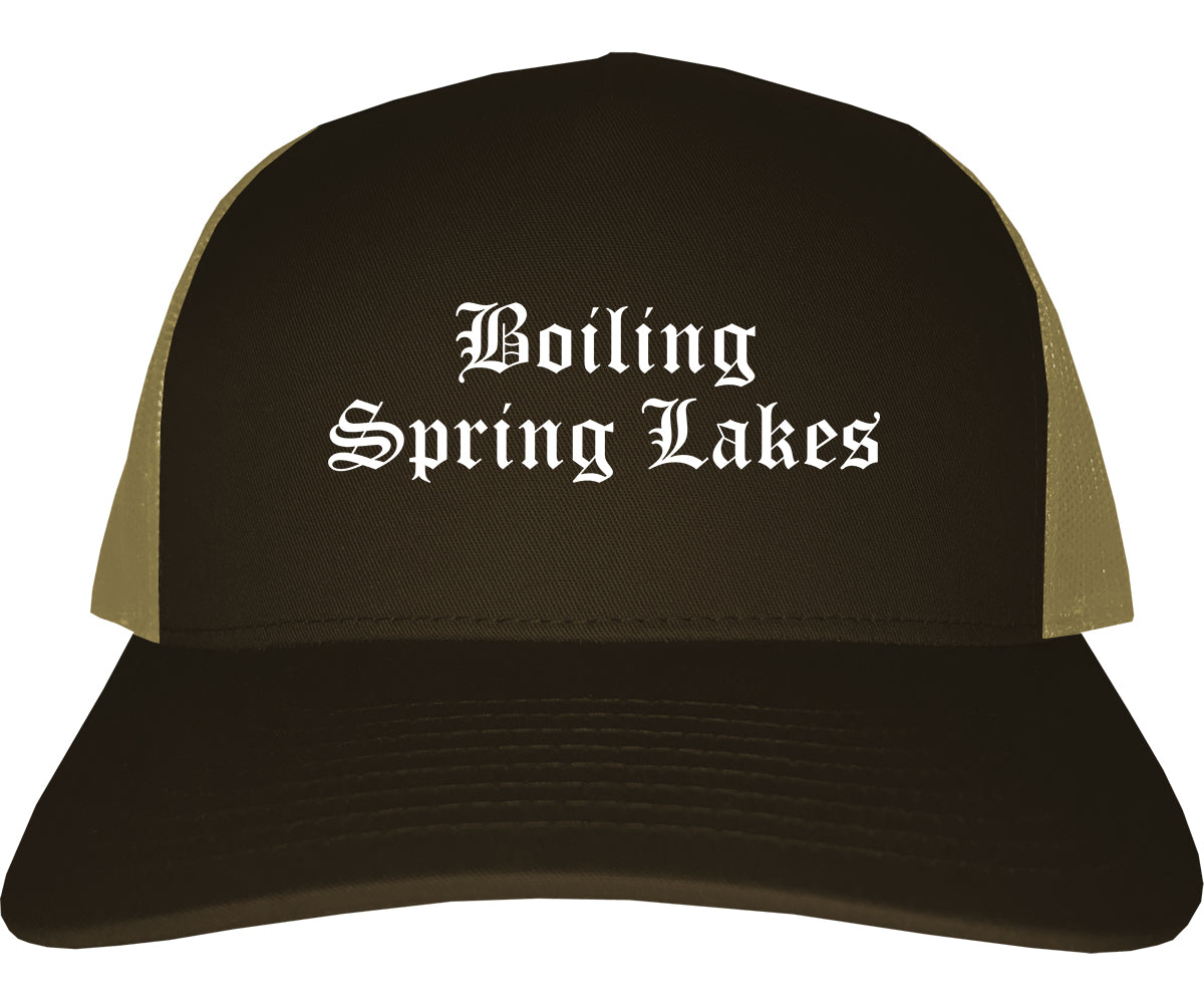 Boiling Spring Lakes North Carolina NC Old English Mens Trucker Hat Cap Brown
