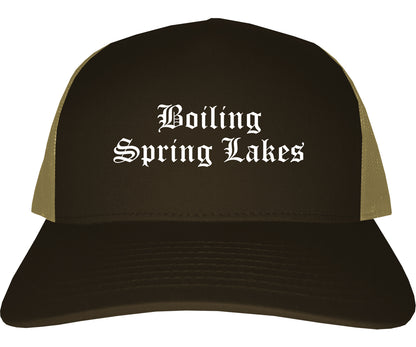 Boiling Spring Lakes North Carolina NC Old English Mens Trucker Hat Cap Brown