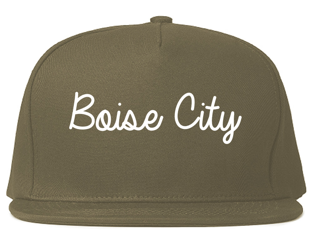 Boise City Idaho ID Script Mens Snapback Hat Grey