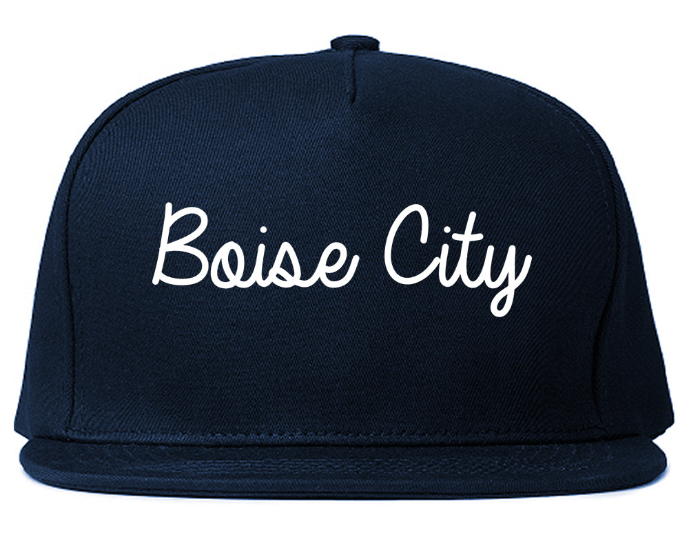 Boise City Idaho ID Script Mens Snapback Hat Navy Blue