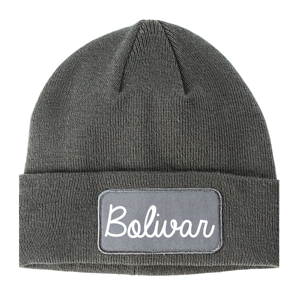 Bolivar Missouri MO Script Mens Knit Beanie Hat Cap Grey