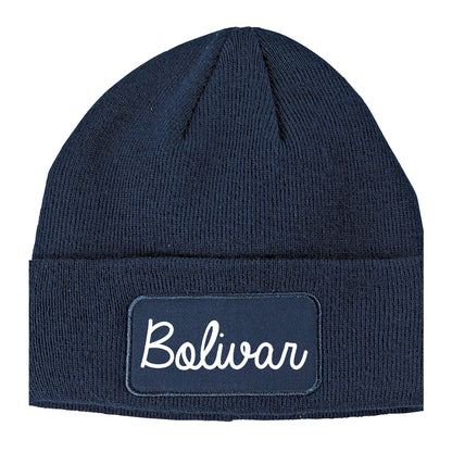 Bolivar Missouri MO Script Mens Knit Beanie Hat Cap Navy Blue