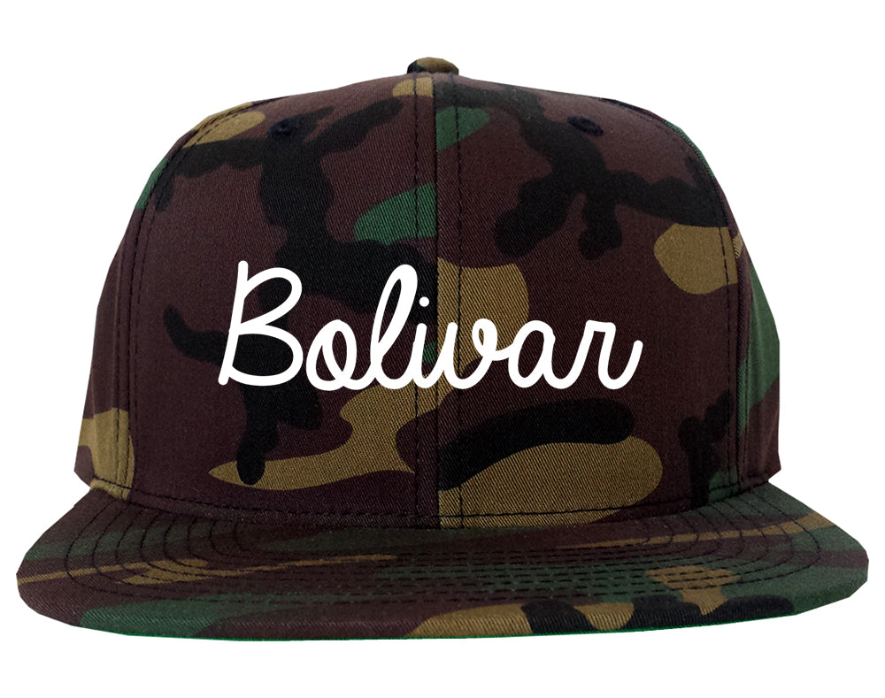 Bolivar Missouri MO Script Mens Snapback Hat Army Camo